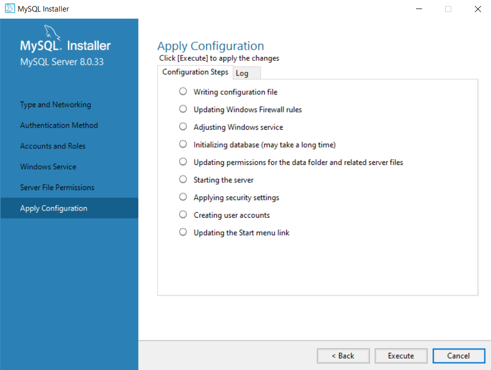 MySQL installer Product Configuration Execute