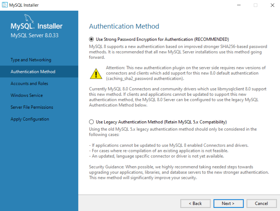 MySQL installer Product Configuration set root password