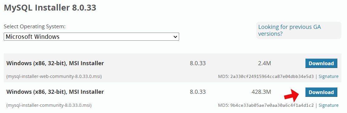MySQL installer download