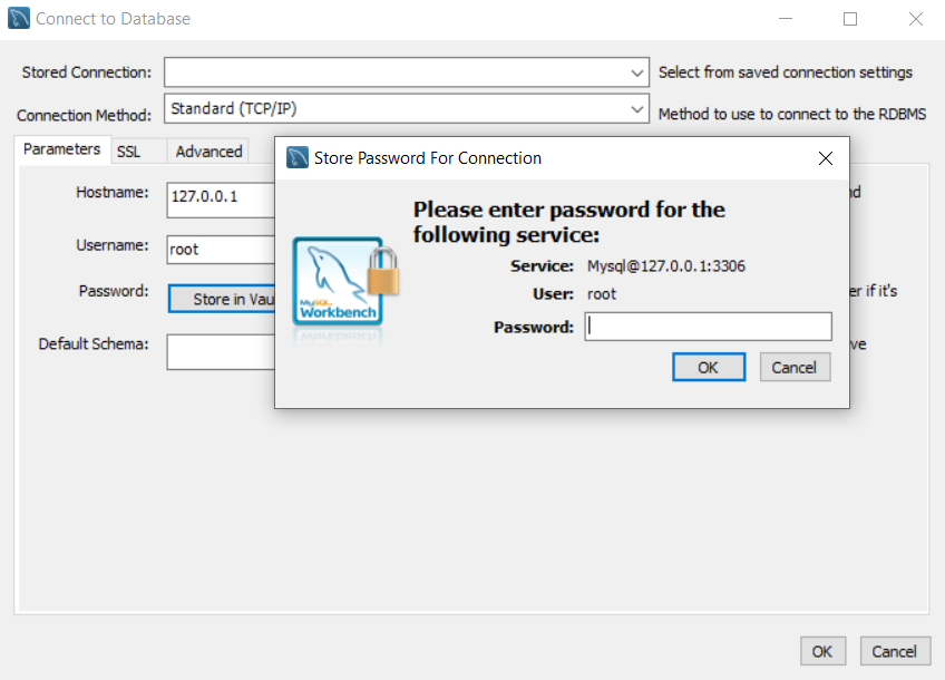 workbench connect database password